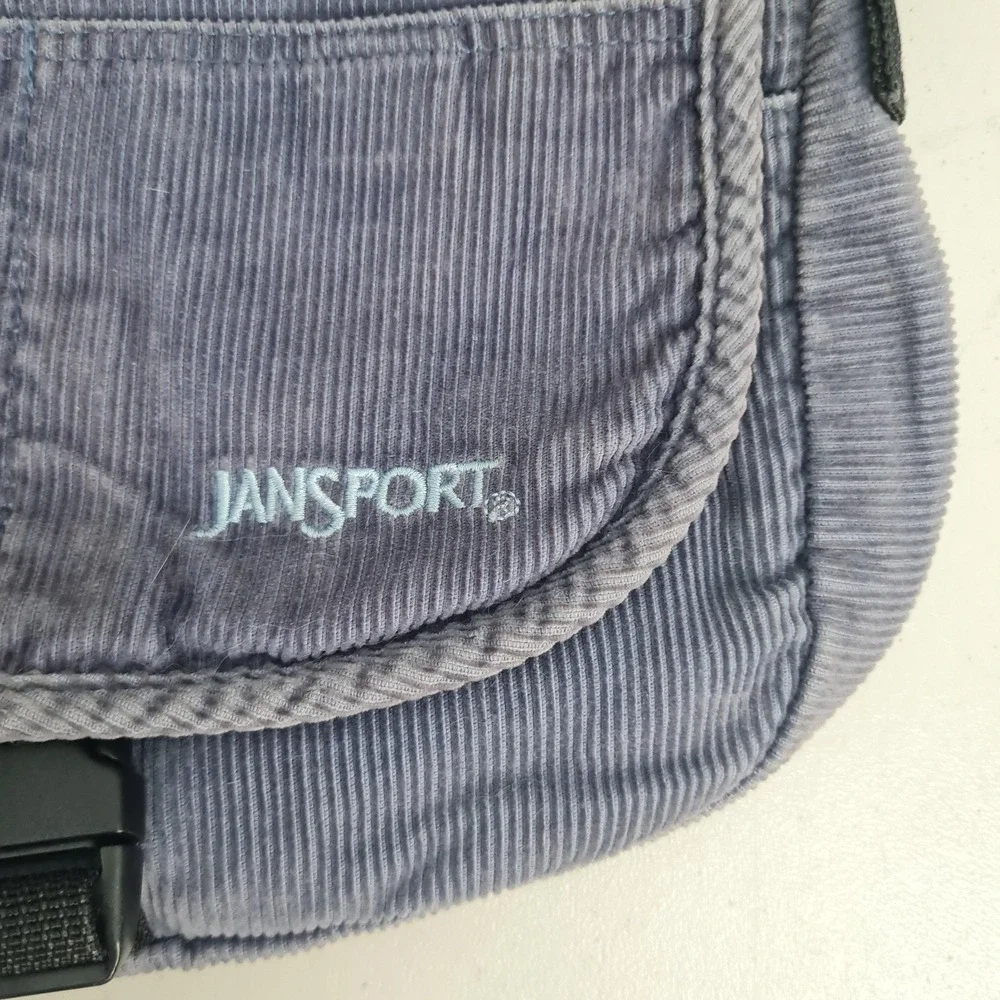 Vintage Y2K JanSport Crossbody Bag Womens Small Purple Corduroy Buckle Strap